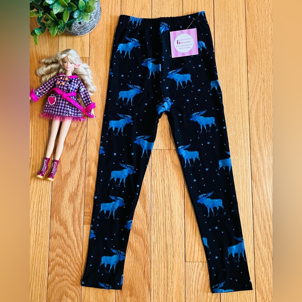S NEW Girls Blue Moose Leggings Kids Soft Yoga Pants